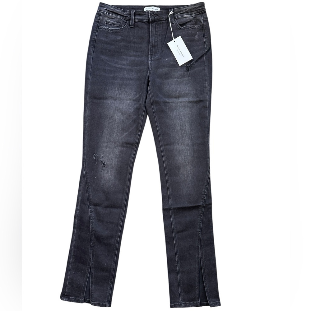Flying Monkey Black Label Jeans Womens 31 Black New Distressed Front Slit F4947